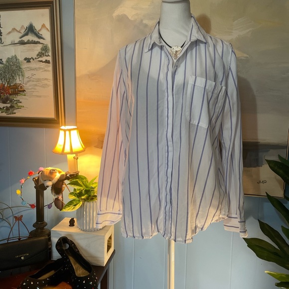 Rails Tops - Rails White Shirt with Blue Stripes